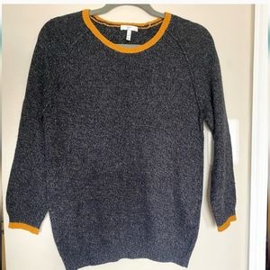 Joie grey knit sweater with mustard trim, wool cashmere